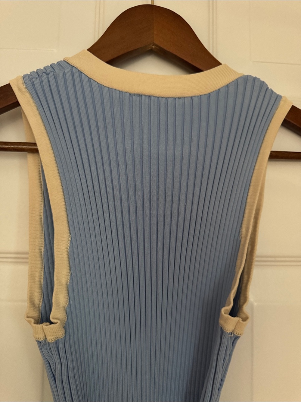 Vici Sleeveless Ribbed Button-Front Dress in Light Blue with Cream Trim - Picture 9 of 9